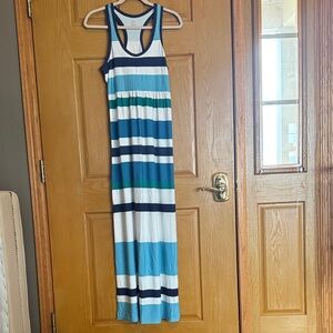LOFT Blue and White Striped Maxi Dress